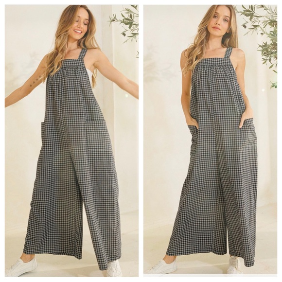 22 Boho Plaid Tie Back Jumpsuit - Picture 3 of 4